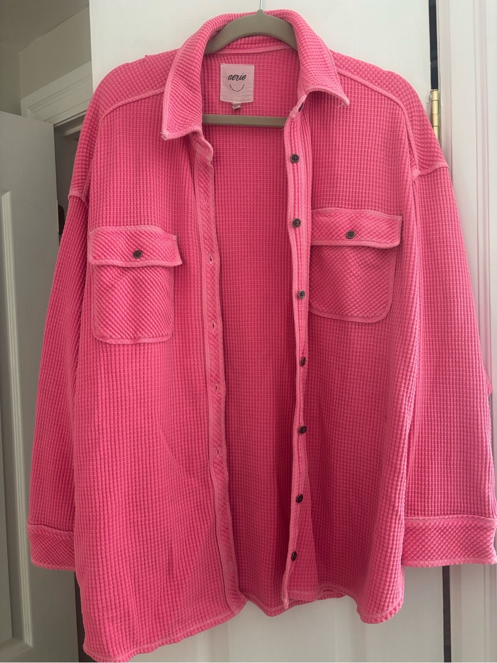 aerie Hot Pink Waffle Shirt Jacket